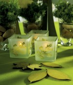 Deep Sandblasted Glass Leaf Cube Tea Light Holders